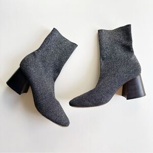Celine Black Silver Knit Ballerina Sparkle Sock Bootie